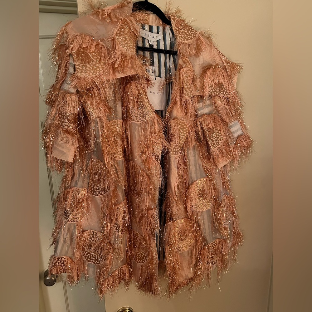NWT Buru rose gold eyelash swing coat, sz S/M